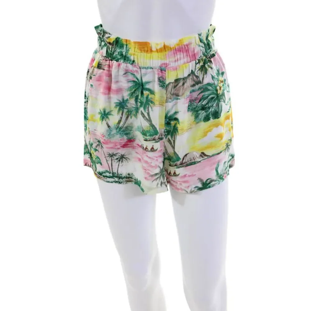 BB Dakota Womens Textured Elastic Waistband Floral Print Shorts Yellow Size XS
